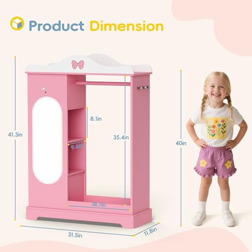 Kids Wardrobe and Jewelry Armoire with Mirror and Storage Organizer
