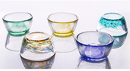 Mozacona 4pcs Colorful Glass Sake Cups Set 70ML Small Wine & Tea Cups - Red, Blue, Yellow, Orange