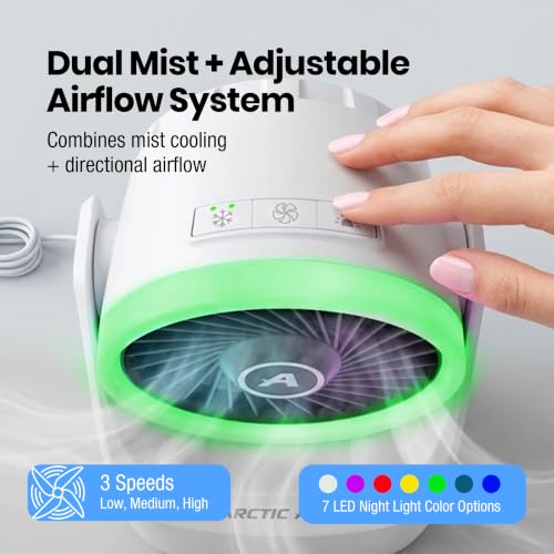 Portable Air Cooler Dual Mist Personal Space Fan with LED Mood Light