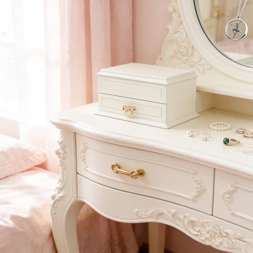 Wooden Musical Jewelry Box with Ballerina, Mirror and Drawer, 9.6-inch