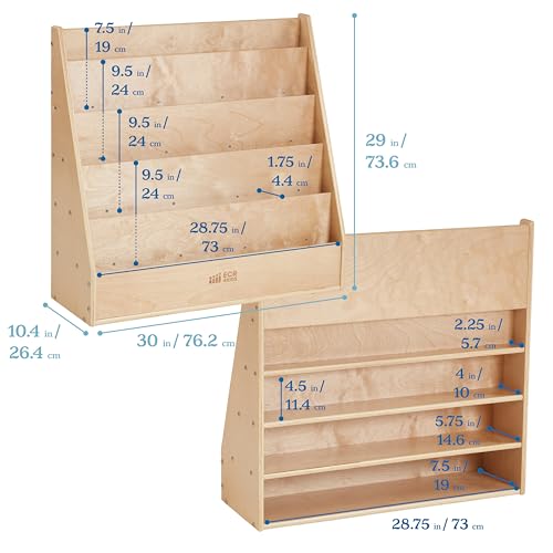 Double-Sided Wooden Book Display Shelf for Kids with Storage
