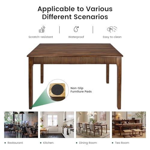 55-Inch Solid Oak Rectangular Dining Table, Modern Farmhouse Wood Kitchen Desk