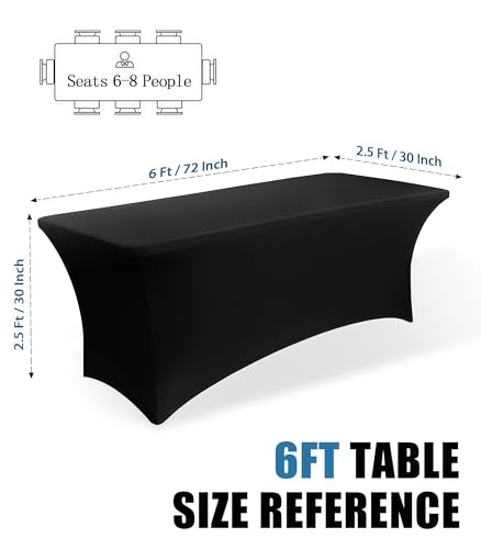 6FT Fitted Stretch Spandex Tablecloth - 2 Pack Black Rectangular Table Cover