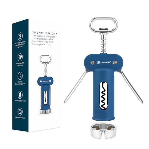 KITCHENDAO Navy Blue 3-in-1 Wine & Beer Opener with Foil Cutter & Corkscrew