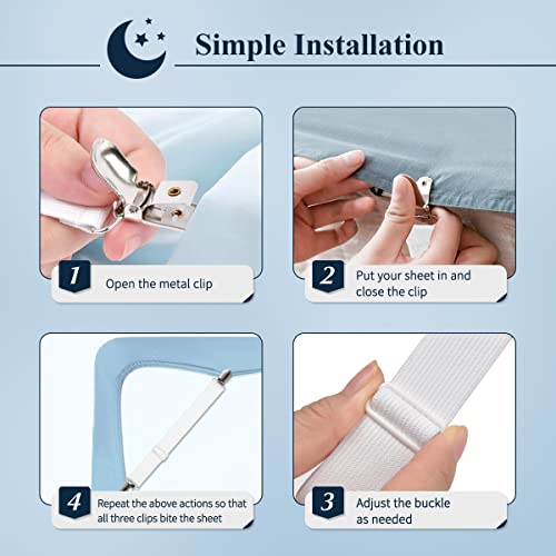 Adjustable Elastic Bed Sheet Straps - Heavy Duty Sheet Holder Clips (4 Pack)