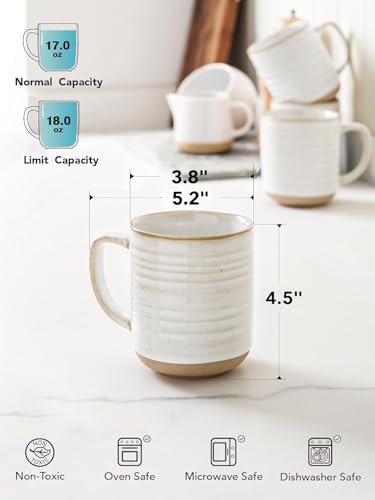 LE TAUCI Ceramic Coffee Mugs Set of 4 - 18 oz Farmhouse White Drinkware