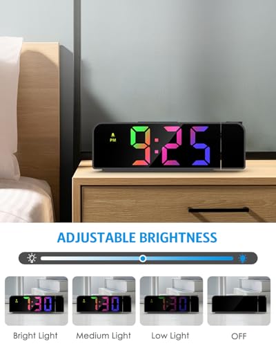 LED Projection Alarm Clock with 7.9" Display, Adjustable Brightness & Snooze