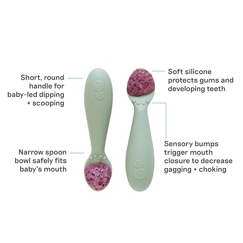 Silicone Baby Feeding Spoon Set for Self-Feeding and Weaning (2 Pack, Sage)