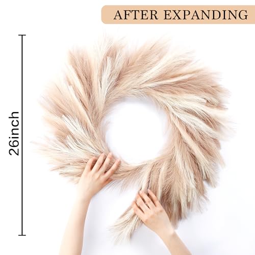 26-Inch Artificial Pampas Grass Wreath for Front Door Boho Wall Decor