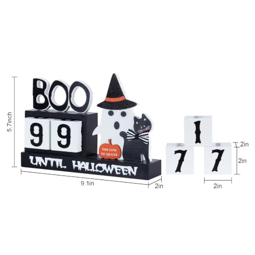 Wooden Halloween Countdown Calendar with Movable Number Blocks & Ghost Decor