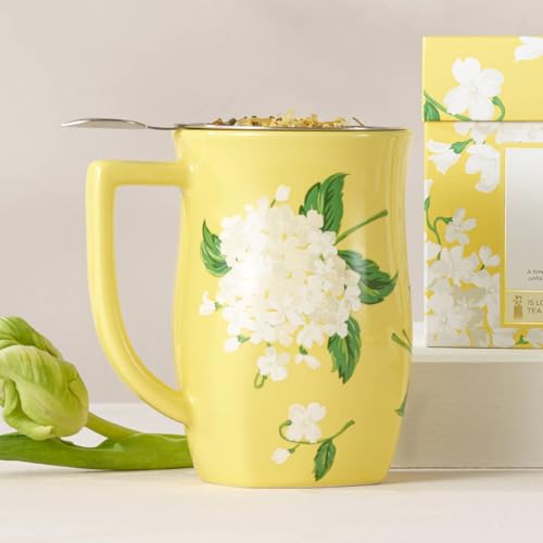 Tea Forte Hydrangea Ceramic Fiore Tea Cup with Infuser, 14 oz - Elegant Double-Wall Mug