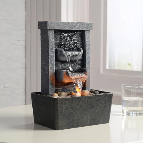 Tabletop Indoor Waterfall Fountain with LED Lights & Natural River Rocks