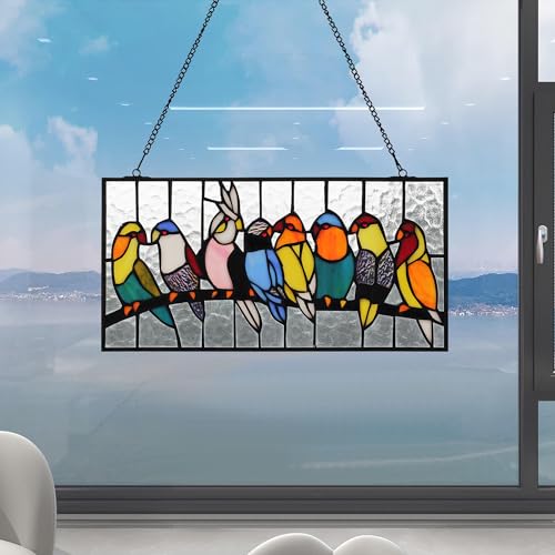 Handmade Tiffany-Style Stained Glass Parrot Window Panel 16" x 8"