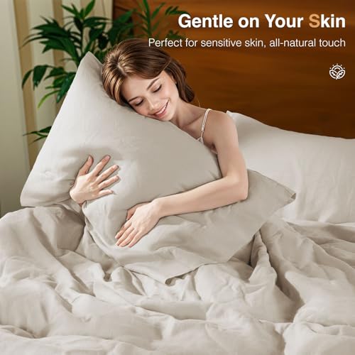 100% French Linen King Duvet Cover Set - 3-Piece Breathable Bedding