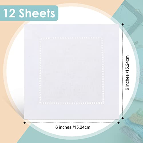 White Linen Cocktail Napkins 12 Pack Hemstitch Washable Cloth 6x6 Inches