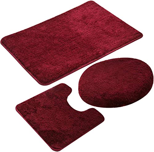 3-Piece Bathroom Rug Set, Anti-Slip Soft Bath Mat, U-Shaped Rug & Lid Cover