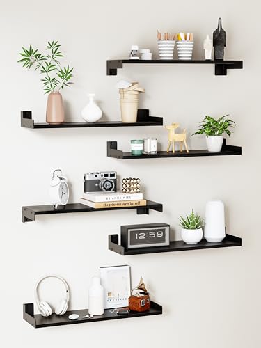 Set of 6 Corner Floating Shelves, Wall Mounted Rustic Wood Storage Shelves