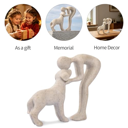 Abstract Person and Dog Sculpture, Resin Pet Memorial Figurine