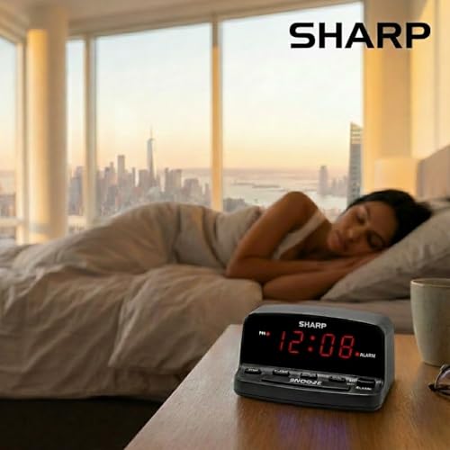 Digital Alarm Clock with Keyboard Controls, Red LED Display & Battery Backup