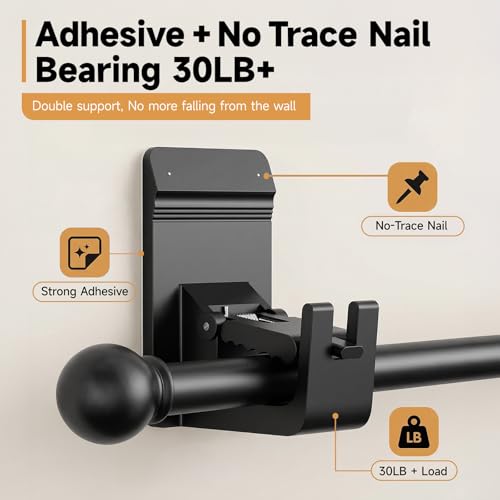 No-Drill Heavy Duty Curtain Rod Brackets - 30 lb Capacity (4 Pack)