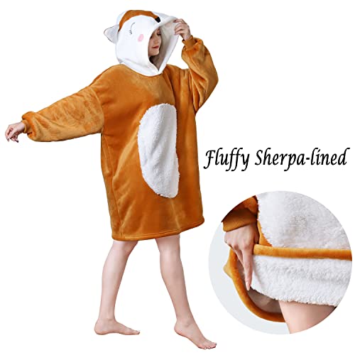 Oversized Wearable Blanket Hoodie, Warm Flannel Comfy Sweatshirt