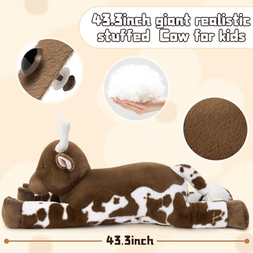 Tezituor Longhorn Cow Stuffed Animal - 43-Inch Texas Plush Pillow, Giant Plush Toy for Kids & Adults