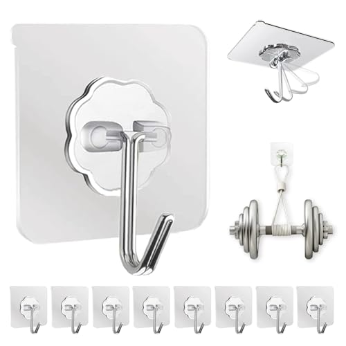 DDMY Heavy Duty Adhesive Wall Hooks 50lb Transparent Sticky Hooks 10 Pack