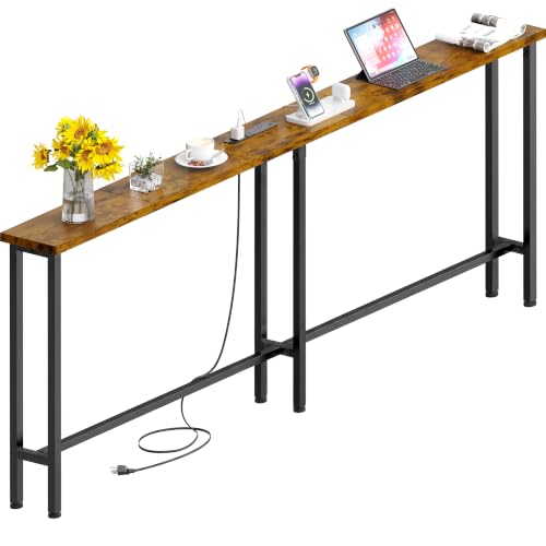 70-Inch Long Sofa Table with Built-in Power Strip and USB Charging Ports