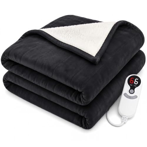 Electric Heated Blanket - Flannel & Sherpa, 72x84 in, 9 Heat Settings