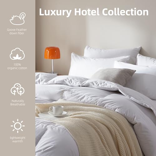 Organic Cotton Goose Down Comforter - All-Season Queen Duvet Insert