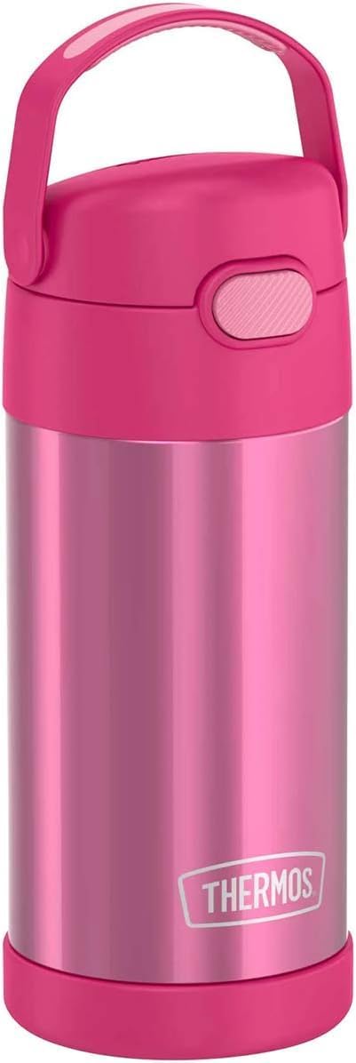 THERMOS FUNTAINER Water Bottle - 12 Ounce Kids Stainless Steel Vacuum Insulated with Straw | Pink