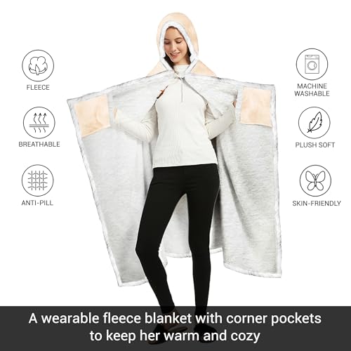 Plush Wearable Blanket for Women, 73x47 Inch Cozy Microfiber Throw