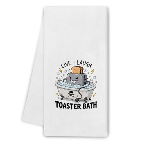 Toaster Bath Funny Kitchen Dish Towels - Live Laugh Decor, 16x24 Inch