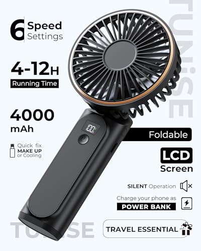 TUNISE Portable Handheld Fan 4000mAh Rechargeable Foldable Personal Fan