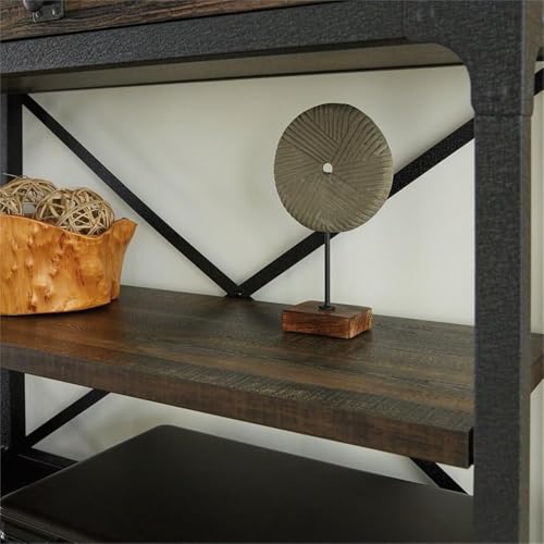 Industrial 66-Inch Office Hutch with Glass Doors and Adjustable Shelves
