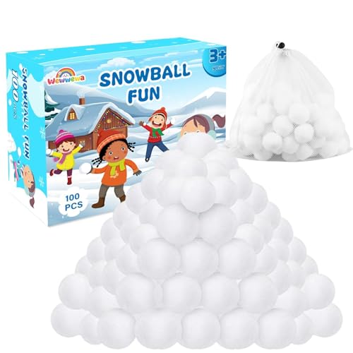 100 Pcs Soft Fake Snowballs Fight Set with Drawstring Storage Bag