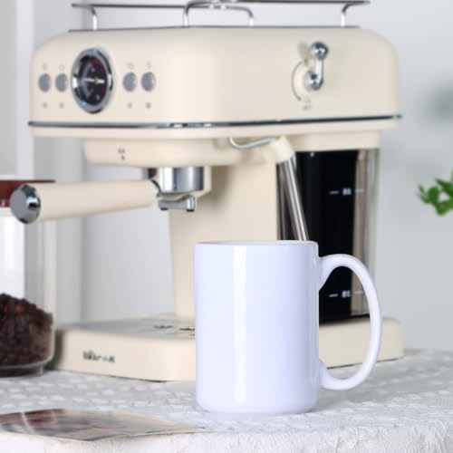 Smilatte White 15 Oz Ceramic Coffee Mug with Large Handle - A-White