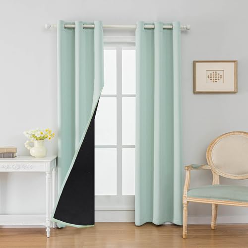 100% Blackout Curtain Panels Set - Thermal Insulated Drapes, Light Blue (2 Panels, 37W x 84L)