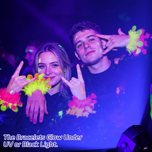 12 Pcs Neon Glow Party Bracelets - Fluorescent Blacklight Party Favors