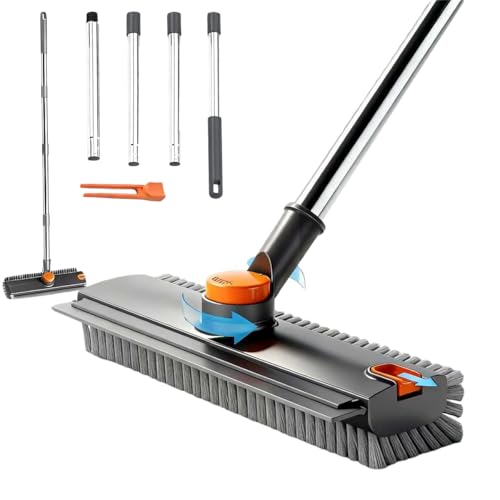 3-in-1 Heavy Duty Floor Scrub Brush with Squeegee & Long Handle