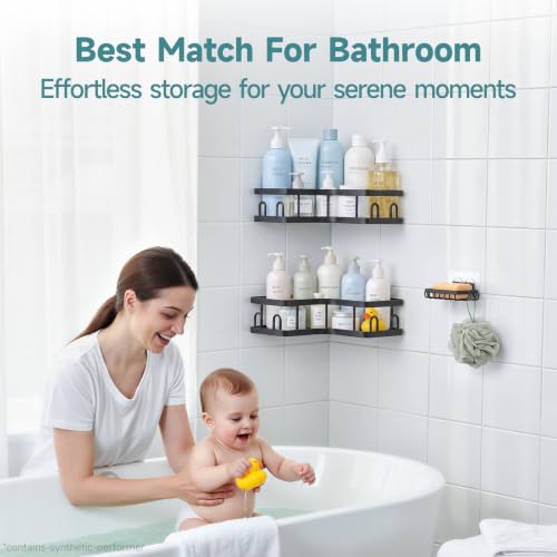 Veken Corner Shower Caddy 3-Pack, Rustproof Adhesive Shelves with Soap Holder