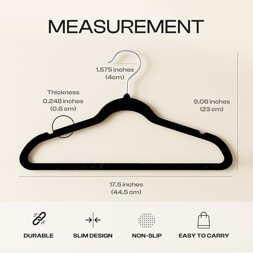 Black Velvet Clothes Hangers 50 Pack Non-Slip Space-Saving Coat Hangers