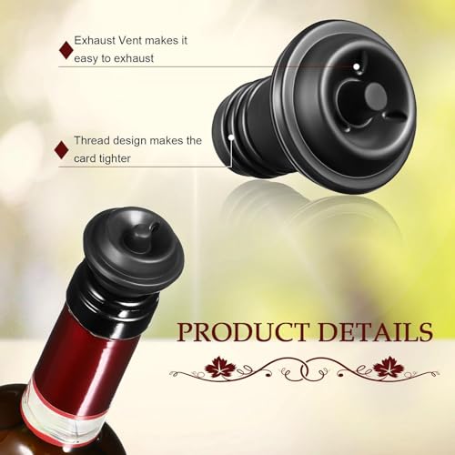 Honoson 18 Pcs Black Bottle Stoppers with Vacuum Pump Set - Wine Preservers