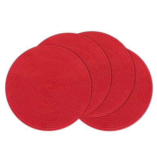 Red Braided Cotton Placemat Set of 4 - Washable Table Mats for Dining & Holidays