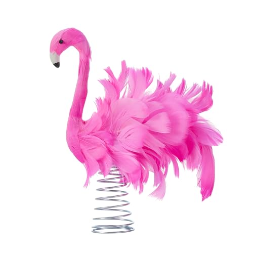 Pink Flamingo Christmas Tree Topper with Fluffy Feathers (9.8")