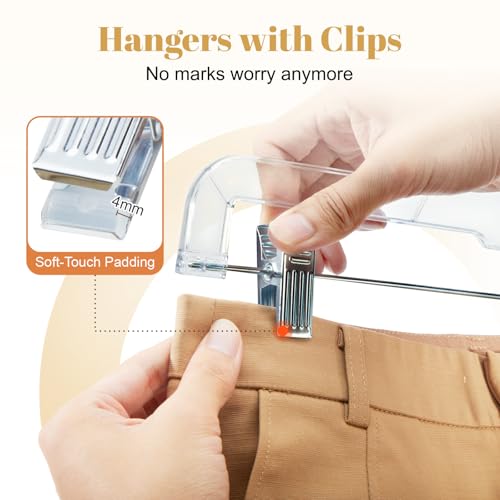 Clear Pants Hangers with Adjustable Clips 12 Pack for Skirts