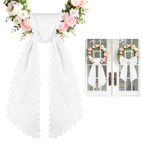 White Cotton Wreath Sash with Ric Rac Trim for Front Door Decor