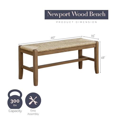 Alaterre Newport Solid Wood Entryway Bench with Rush Seat - Natural, Storage-Free