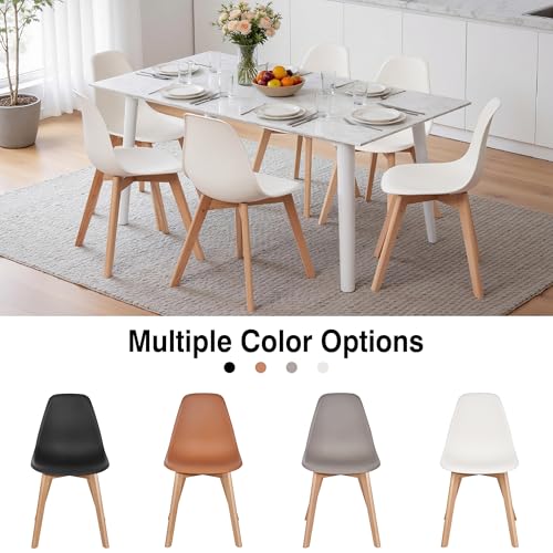 VECELO Set of 4 Mid-Century Modern White Dining Chairs with Solid Wood Legs
