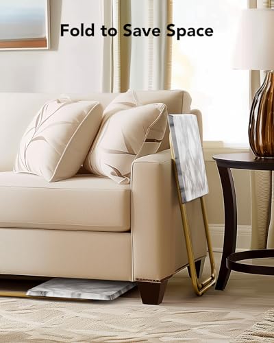 Folding TV Tray Table with Marble-Look Top, Portable Laptop Desk